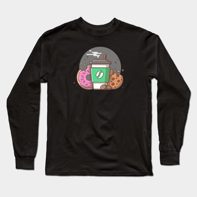 Coffee cup, cookies and doughnut Long Sleeve T-Shirt by Catalyst Labs